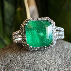 Platinum Emerald and Diamond Ring - Sheffield & Sons